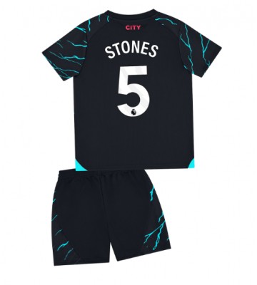 Manchester City John Stones #5 Tercera Equipación Niños 2023-24 Manga Corta (+ Pantalones cortos)